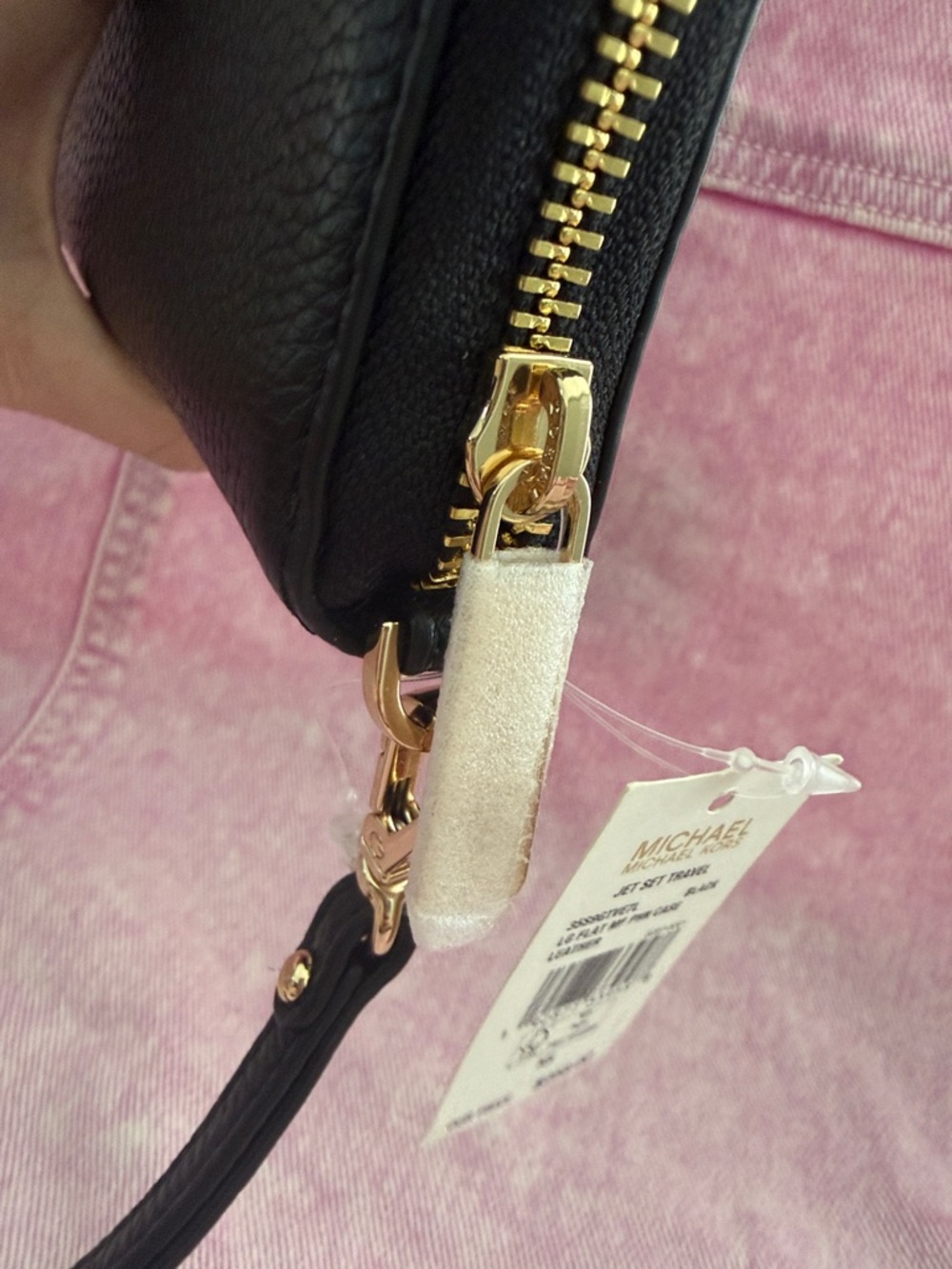 Michael Kors Black Pebbled Leather Zip Wristlet with Gold Logo - Picture 5 of 5